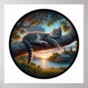 A Circular 3D Image of a Beautiful Tabby Cat  Poster
