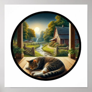 A Circular 3D Image of a Domestic Shorthair Cat Poster