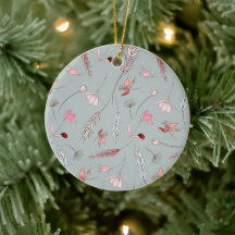 A circular ornament with a light gray background