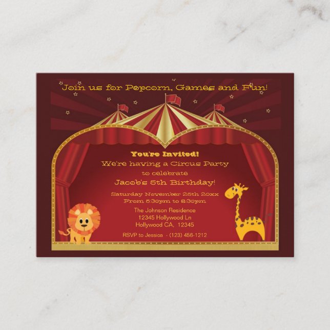 A Circus Birthday Party Invitations (Front)