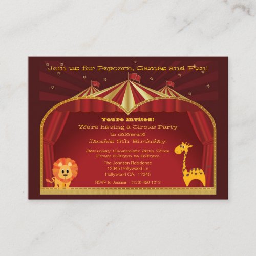 A Circus Birthday Party Invitations Business Card Template