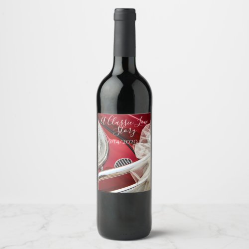 A classic car love story wine label