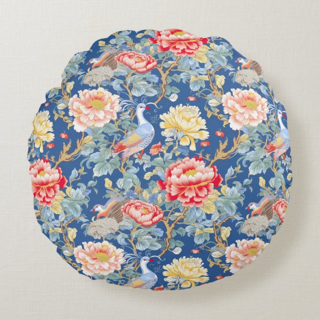 A Classic Chinoserie Series Design 11 Round Pillow (Front)