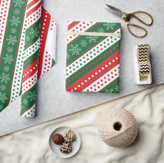 A classic Christmas pattern stripes snowflakes red Wrapping Paper (Crafts)