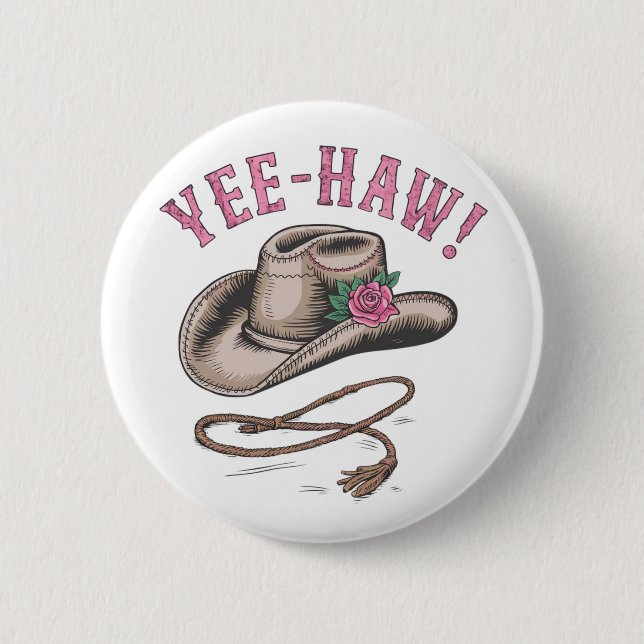 A classic cowboy hat  adorned with a single pink  button (Front)