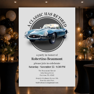 A Classic Has Retired Blue Car Retirement Party Invitation