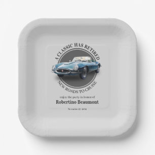 A Classic Has Retired Blue Car Retirement Party Paper Plates