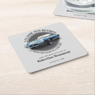A Classic Has Retired Blue Car Retirement Party Square Paper Coaster