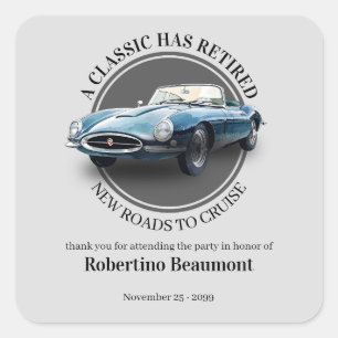 A Classic Has Retired Blue Car Retirement Party Square Sticker
