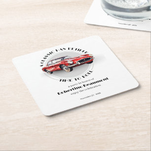 A Classic Has Retired Red Car Retirement Party Square Paper Coaster