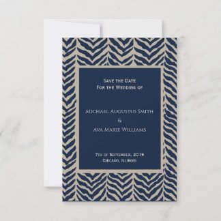 A classic herringbone Wedding Save the Date card