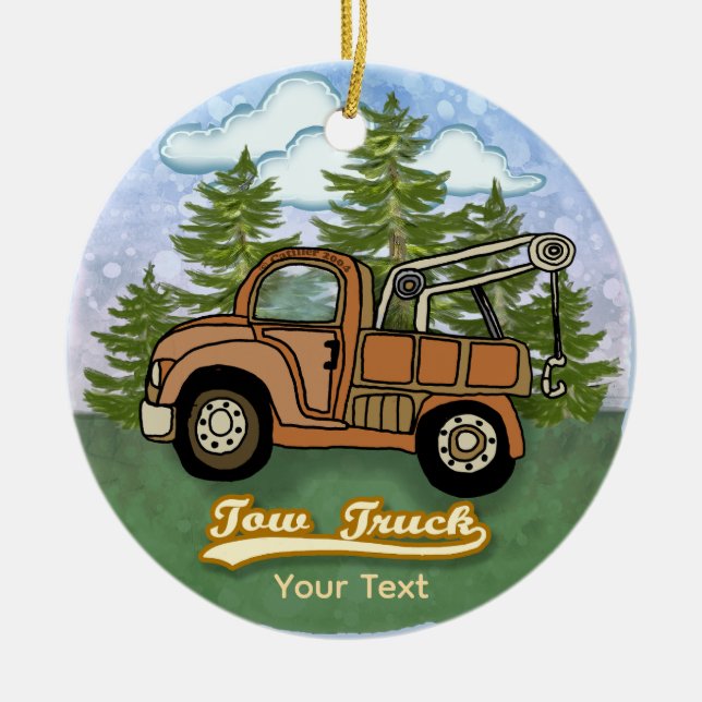 A Classic Old Tow Truck Ceramic Ornament (Front)