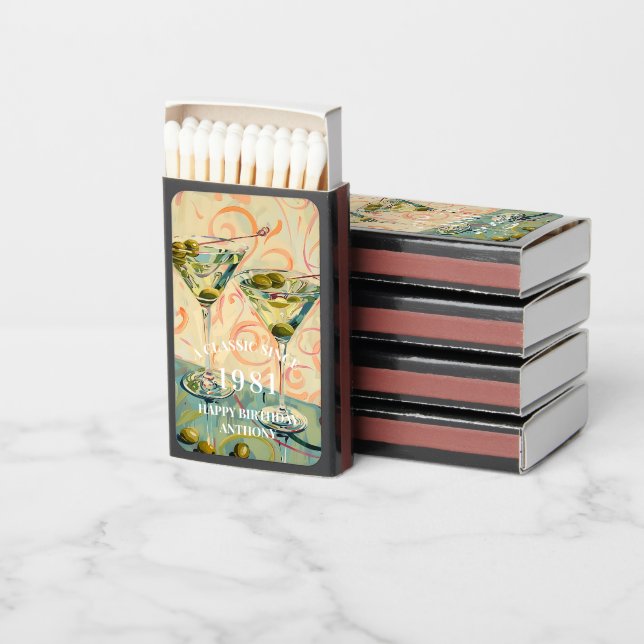 A Classic Since [Year] Martini Birthday Matchboxes (Stacked)