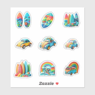 a clay modeling colorful collection car and surfbo sticker