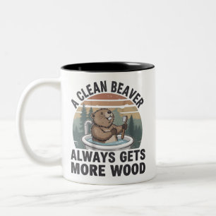 A Clean Beaver Always Gets More Wood Dirty Humor Two-Tone Coffee Mug