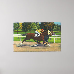 A Close Finish at the Race Track, Horses Canvas Print