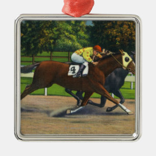 A Close Finish at the Race Track, Horses Metal Ornament
