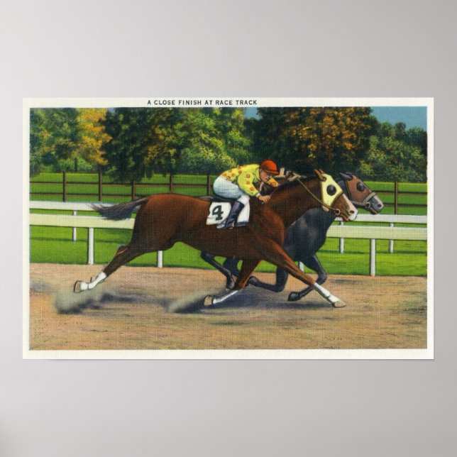 A Close Finish at the Race Track, Horses Poster (Front)