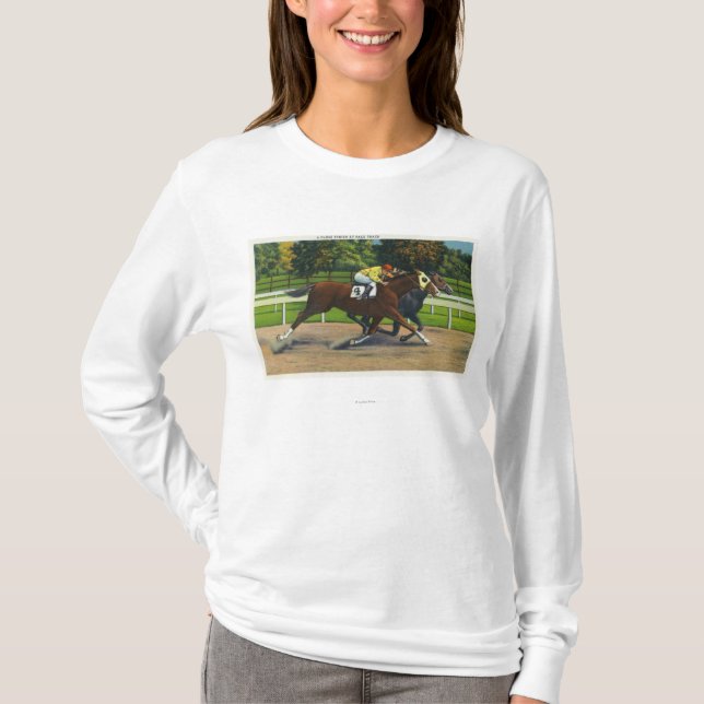 A Close Finish at the Race Track, Horses T-Shirt (Front)
