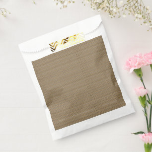 A close-up image showcasing a fabric with a tan an favor bag