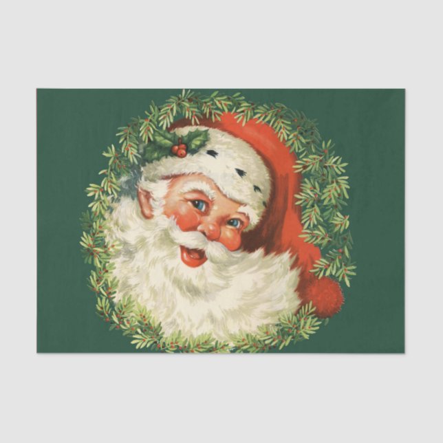 A Close-up of a Happy Santa Claus in an Ivy Frame Tissue Paper (Front)