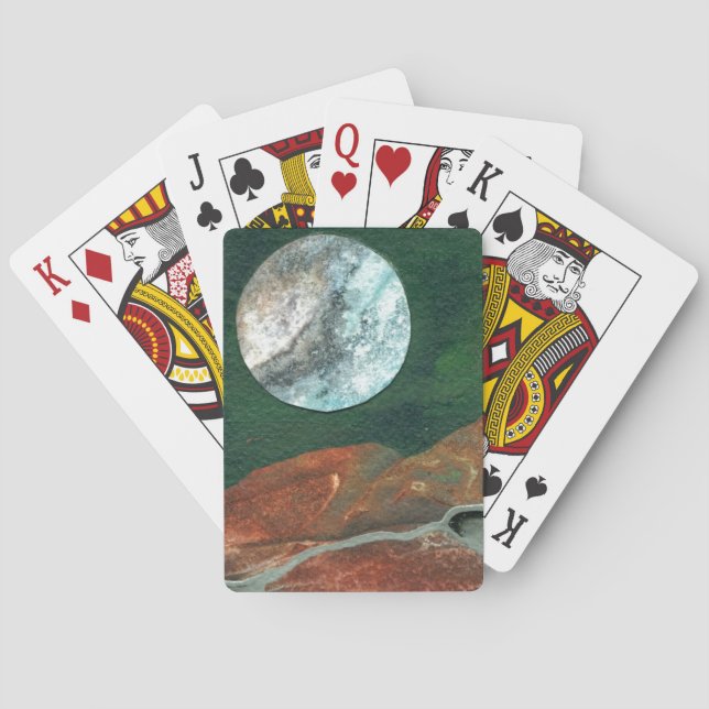 A close up view of fantasy worlds and their moons  poker cards (Back)