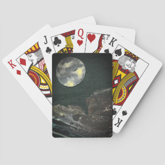 A close up view of fantasy worlds and their moons poker cards