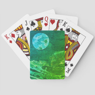 A close up view of fantasy worlds and their moons poker cards