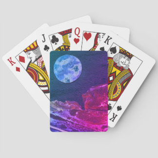 A close up view of fantasy worlds and their moons poker cards