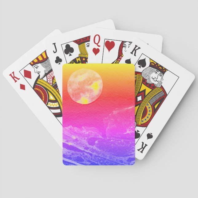 A close up view of fantasy worlds and their moons  poker cards (Back)