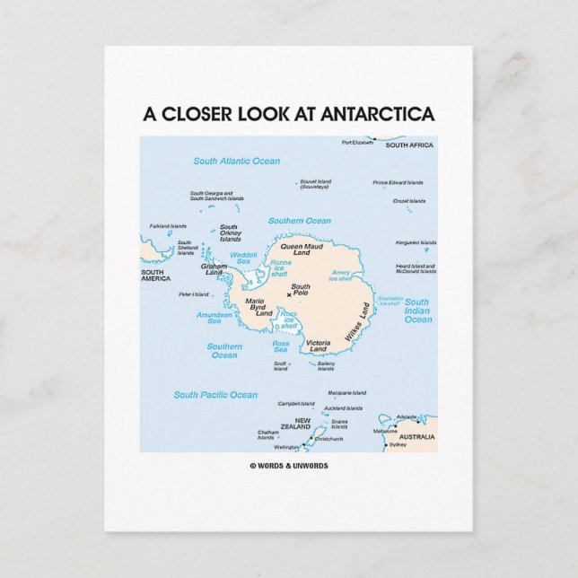 A Closer Look At Antarctica (Map Of Antarctica) Postcard (Front)