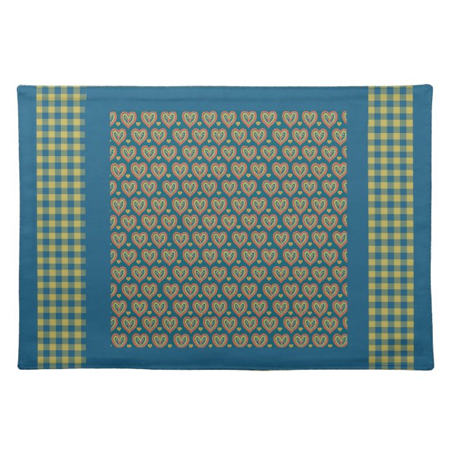 A Cloth Placemat, Hearts and Check Gingham Pattern Placemat (Front)