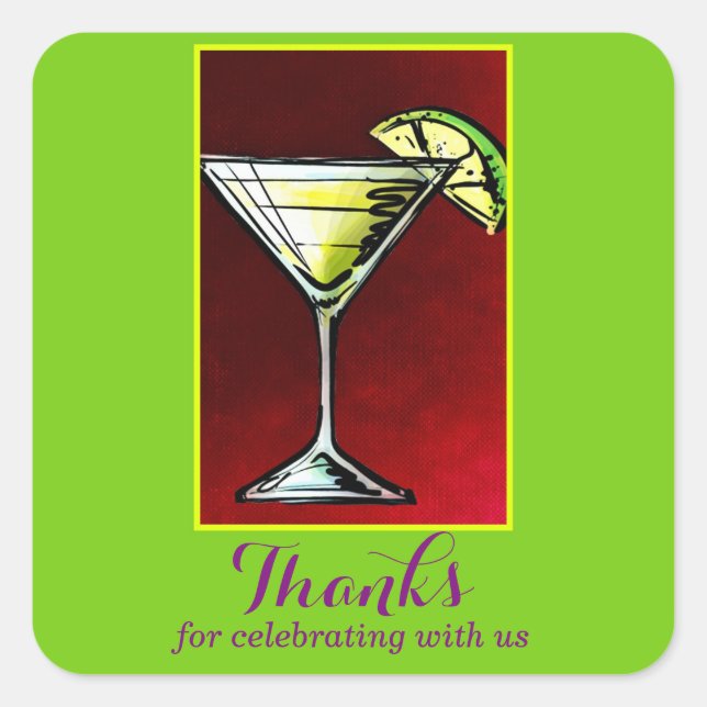 A Cocktail Drink Martini Glass with Lime Thanks Square Sticker (Front)