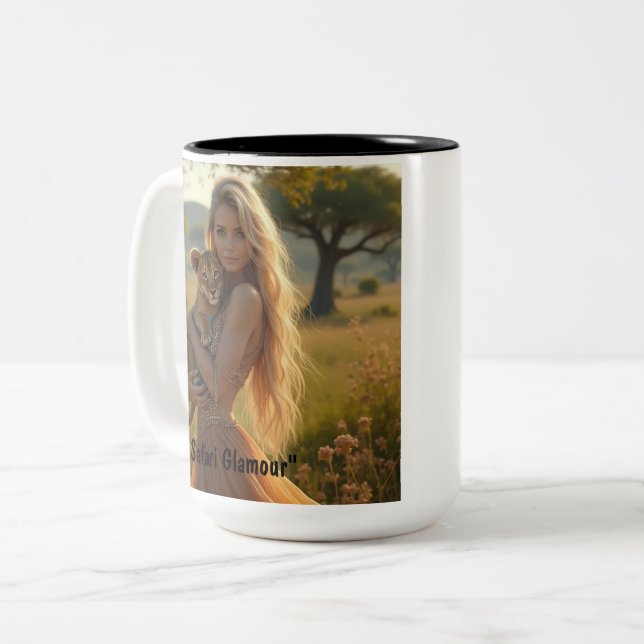 a coffee mug,cup of coffee,  Safari  Two-Tone Coffee Mug (Front Left)