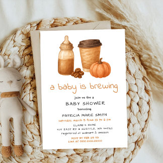 A coffee Pumpkin fall Autumn Brewing baby shower Invitation