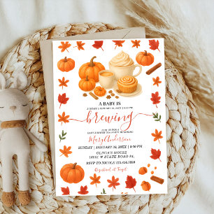 A coffee Pumpkin fall Autumn Brewing baby shower Invitation