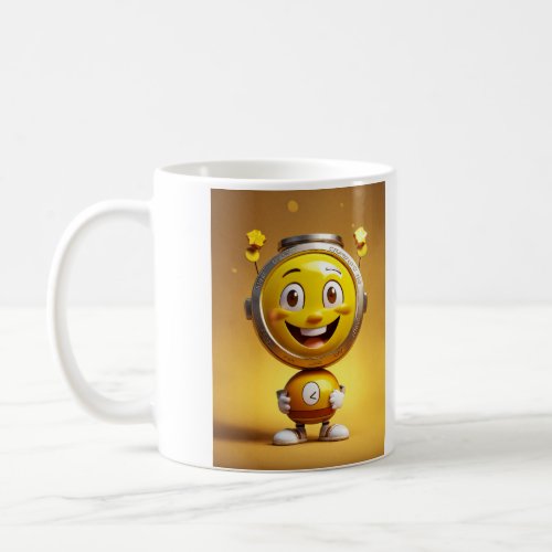 A coin character is a portrait with arms and legs  coffee mug