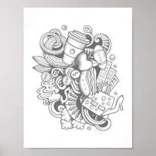 A Collage of Various Items Coloring Wall Poster