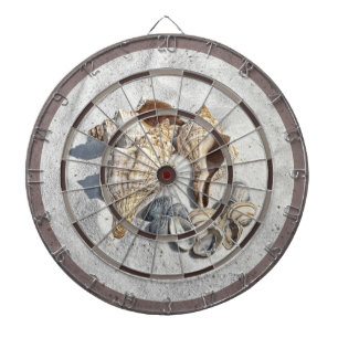 A Collection of Seashells on Sand Dart Board