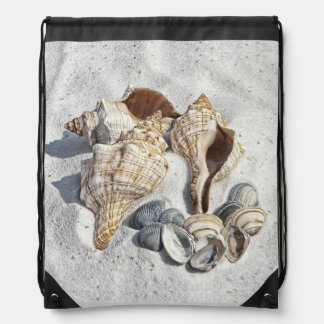 A Collection of Seashells on Sand Drawstring Bag