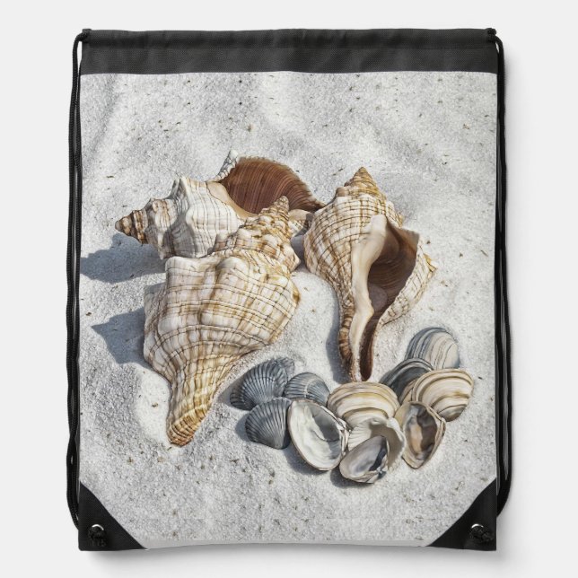 A Collection of Seashells on Sand Drawstring Bag (Front)