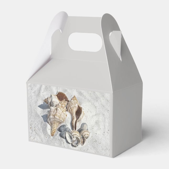 A Collection of Seashells on Sand Favor Boxes (Front Side)