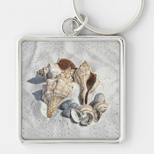 A Collection of Seashells on Sand Keychain (Front)