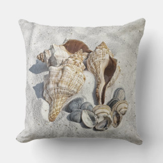 A Collection of Seashells on Sand Throw Pillow