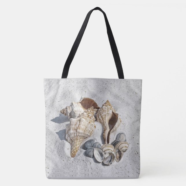 A Collection of Seashells on Sand Tote Bag (Front)