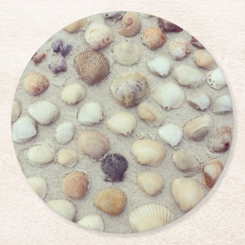 A Collection Of Seashells Round Paper Coaster