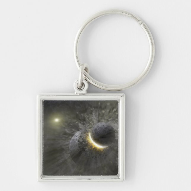 A collision between massive objects in space keychain (Front)