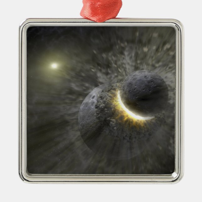 A collision between massive objects in space metal ornament (Front)