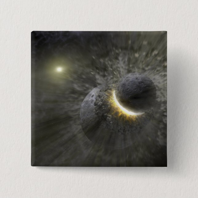 A collision between massive objects in space pinback button (Front)