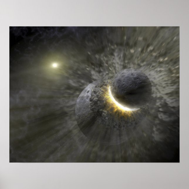 A collision between massive objects in space poster (Front)